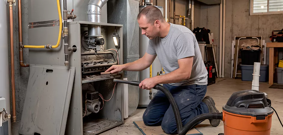 Burner and Heater Compartment Lint Removal in Temple