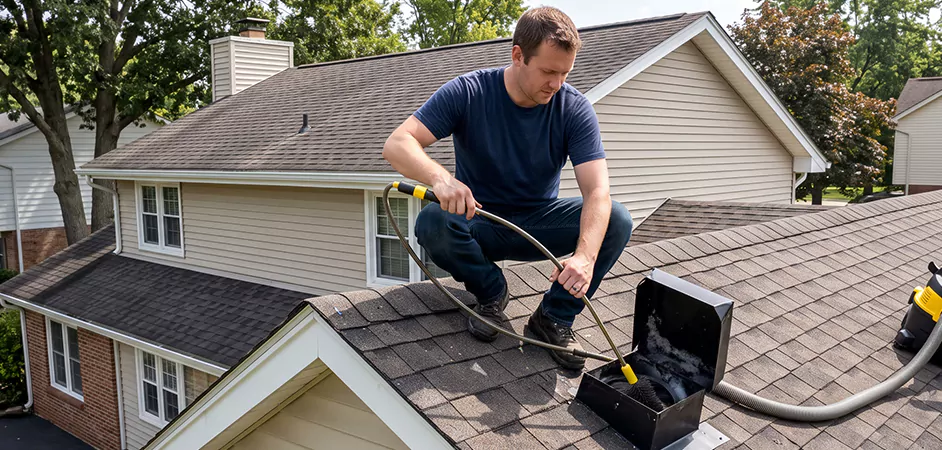 Multi-Story Roof Dryer Vent Cleaning in Temple